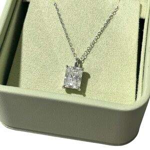 Sterling Silver 3 Carat 7x9mm Elegant Radiant Moissanite Pendant Necklace
